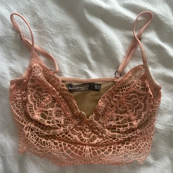For love and lemon Delicate Lace Bralette in Soft Pink and Hunter Green XS SET - Picture 2 of 6